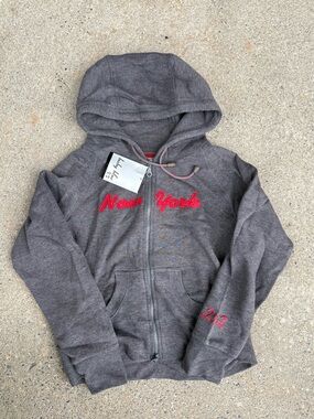 Y2K Gray "New York" Zip Hoodie for women’s - Red Embroidery